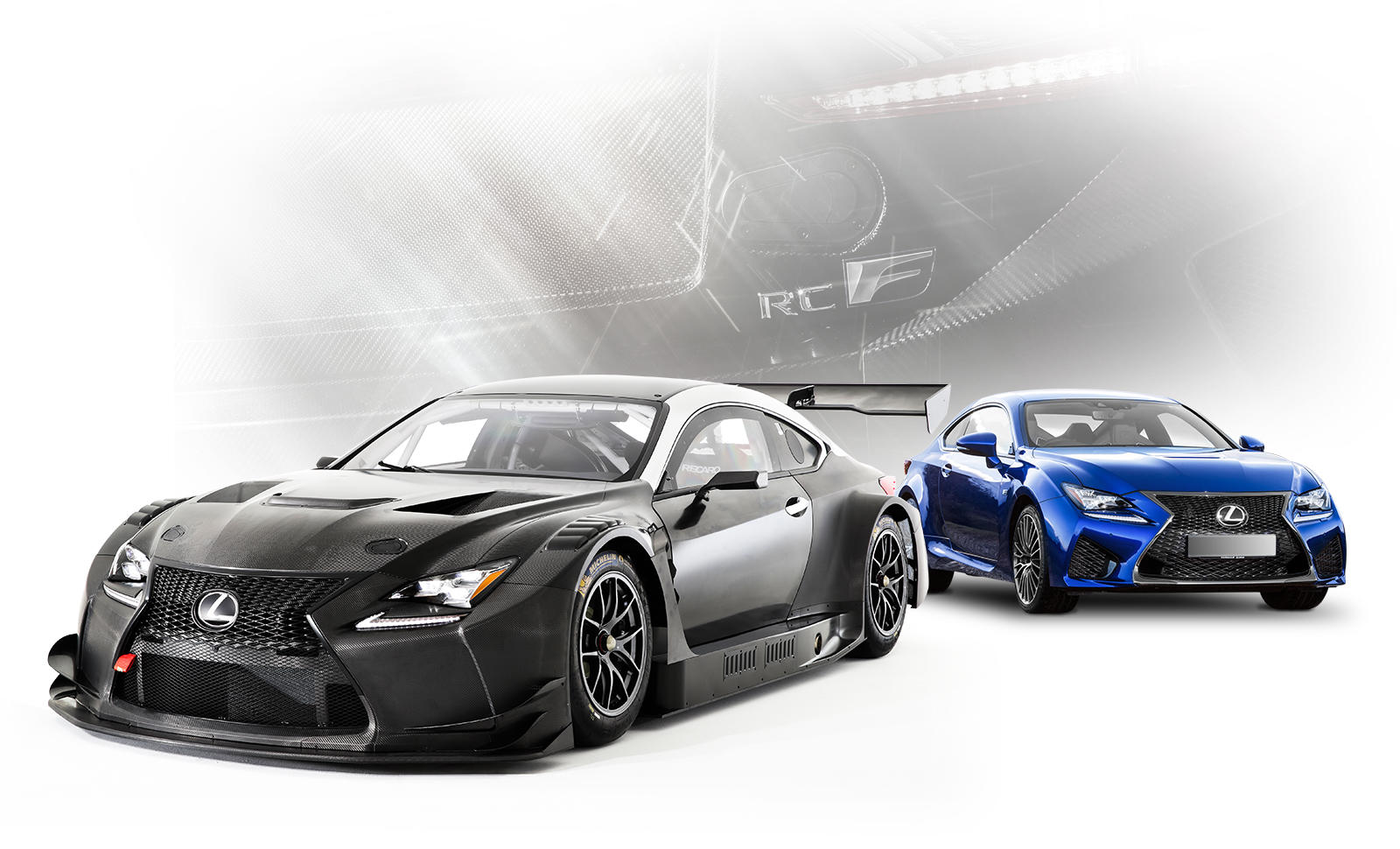 The LEXUS RC F GT3 and its base car, the Lexus RC F